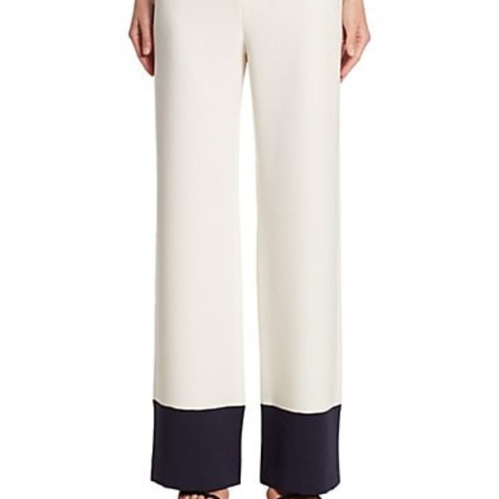 NEW MAX MARA PUMA TOP (SZ 8) & FUMATO PANTS (SZ 2 COLORBLOCK SET IN IVORY & NAVY